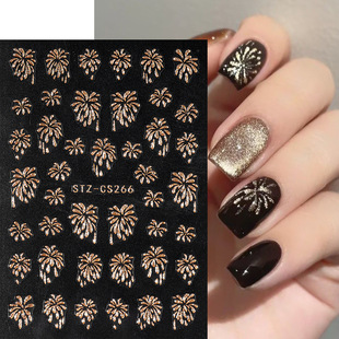 New New Year fireworks nail stickers 3D gradient champagne gold and silver colorful fireworks adhesive nail decals wholesale