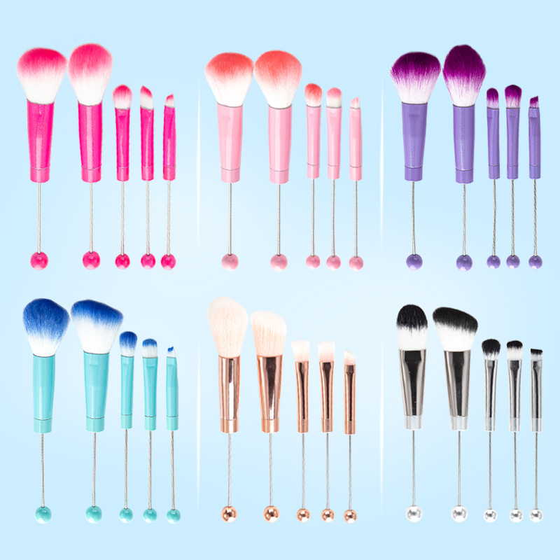 5 unids DIY mango de metal con cuentas de maquillaje cepillo traje Blush cepillo suelto oblicuo sombra de ojos cepillo de cejas herramientas de belleza