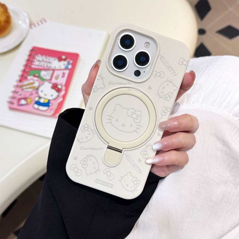 适用苹果iPhone16ProMax液态KT猫手机壳15P磁吸支架13保护套卡通|undefined