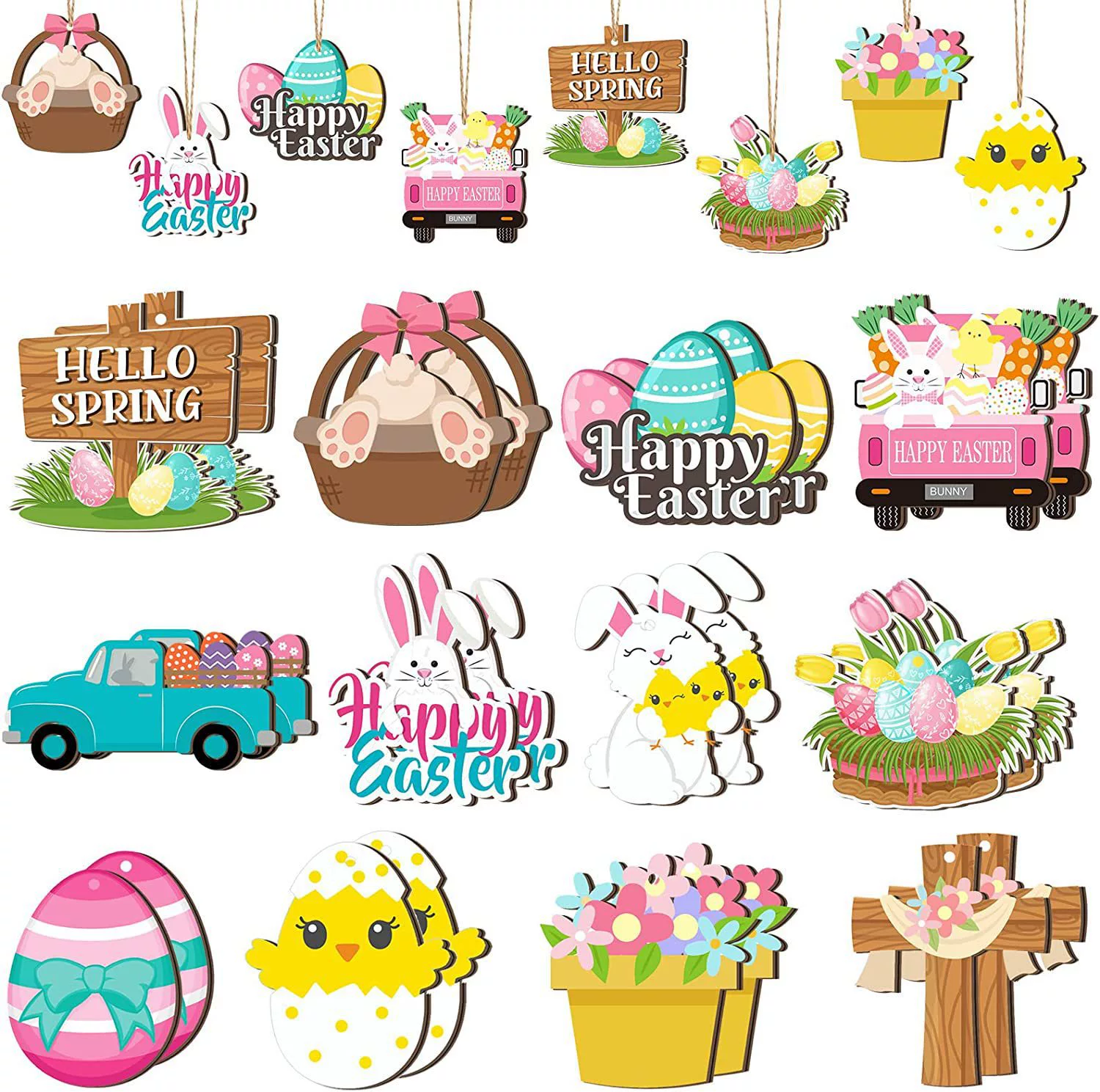 24 штуки пасхальные деревянные украшения пасхальные яйца карликовый кролик курица полые деревянные украшения Весна