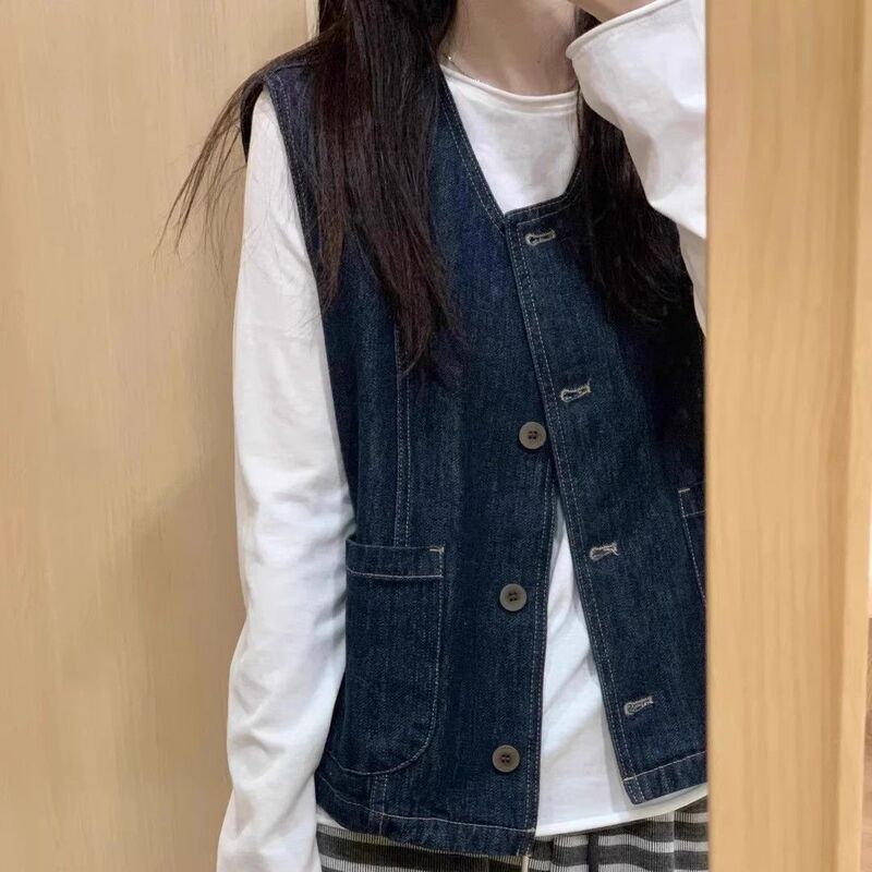 日系复古牛仔马甲女春夏新款叠穿背心外搭小个子设计感坎肩马夹女|undefined