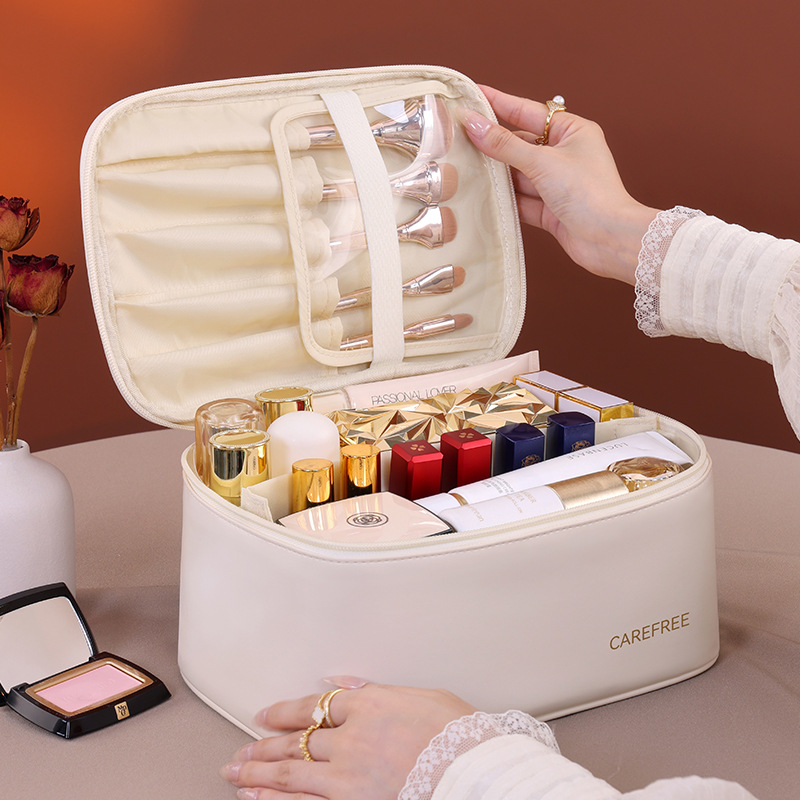 Bolsa de maquillaje de lujo ligera de gran capacidad con partición de alto valor cosmético pu bolsa de maquillaje de viaje bolsa de maquillaje portátil image 5