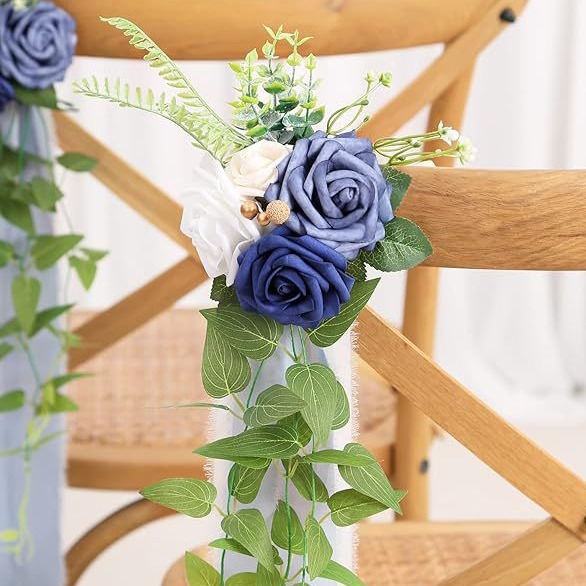 Flores Decorativas para Respaldo de Sillas para Bodas, Decoración de Pasillo de Boda, Flores Artificiales, Flores para Ventanas, Suministros para Bodas Transfronterizas, Flores al por Mayor, Rosas Artificiales