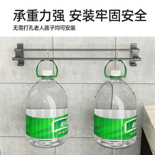 Gun gray punch-free space aluminum towel rack towel bar single rod bathroom towel hanging rod bathroom double rod storage rack