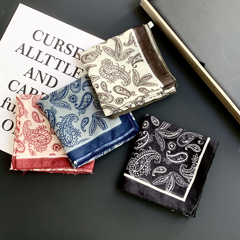 Pañuelo de seda de alta calidad, cuello de flor de anacardo negro, bufanda cuadrada pequeña, protección para el cuello, bufanda pequeña, correa para el cabello, cinta para el cabello, toalla de cintura decorativa