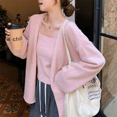 约会穿搭吊带背心搭配针织开衫女秋装韩版chic慵懒休闲上衣两件套