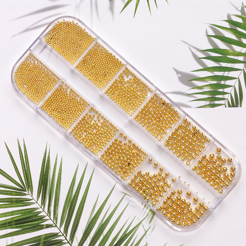 Transfronterizo manicura 12-grid larga caja bola de acero oro plata oro rosa tamaño mezclado metal bola de acero joyería