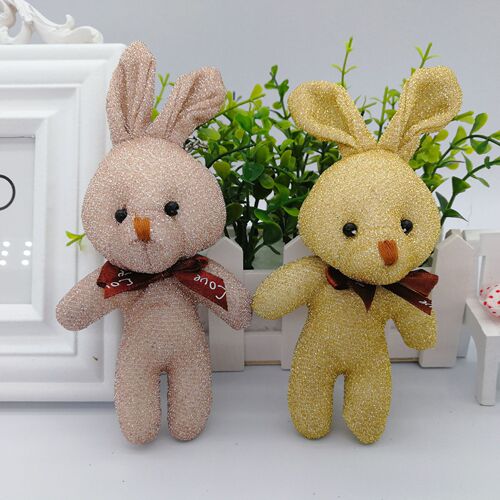 Bright silk wishing rabbit plush doll silver wire conjoined rabbit pendant bouquet doll wedding company event birthday gift