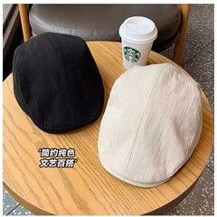 英伦前进帽风复古报童帽男士纯色百搭日系简约古着风鸭舌帽男女潮