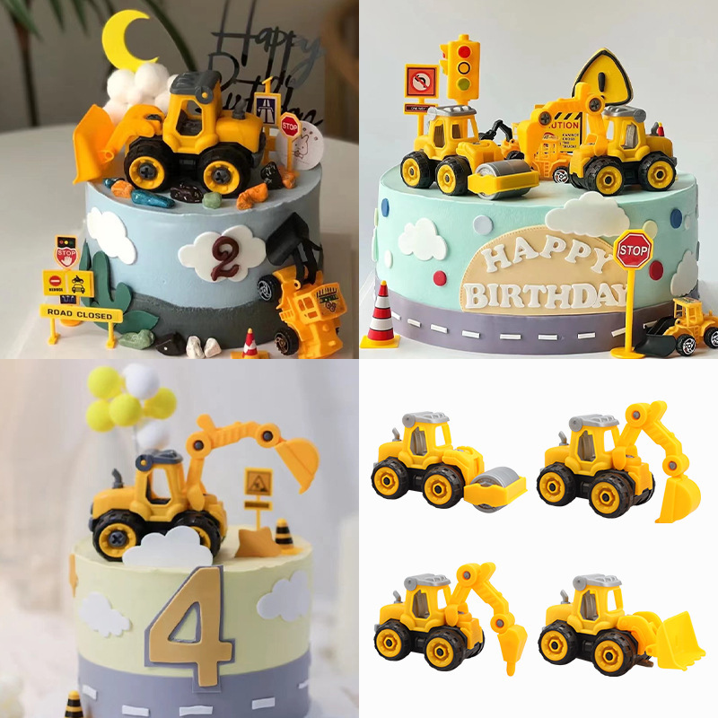 Disassembly and assembly excavator bulldozer excavator screw excavator engineering car boy birthday baking cake decoration