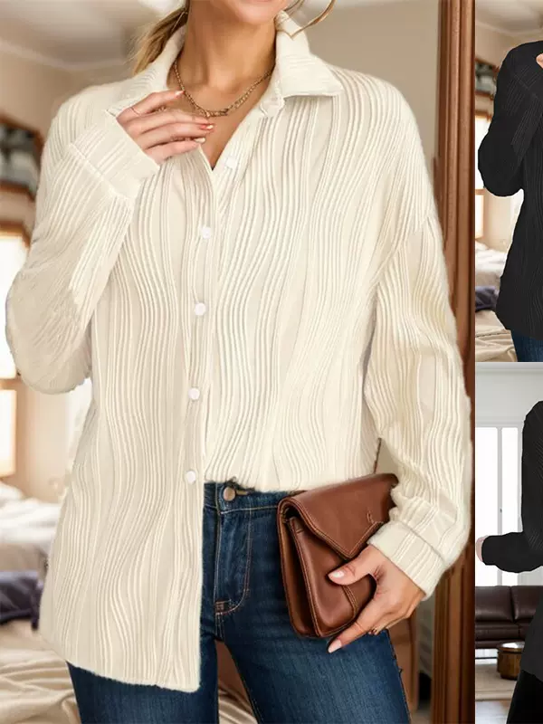 2024秋冬季跨境新款亚马逊wish欧美女装波浪纹理宽松时尚衬衫上衣