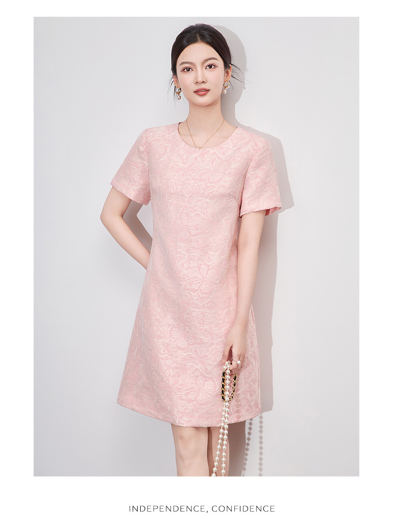 Váy maxi nữ thắt eo họa tiết bướm dập nổi jacquard — Màu hồng chi tiết 12
