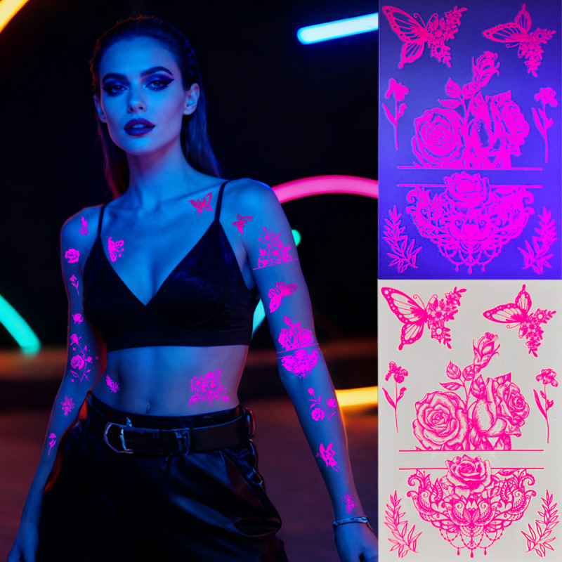 Wholesale Fluorescent Glow Tattoo Stickers for Nightclubs, Waterproof Temporary Stickers for Body Decoration, Butterfly and Star Pattern Stickers Wholesale Fluorescent Glow Tattoo Stickers for Nightclubs, Waterproof Temporary Stickers for Body Decoration, Butterfly and Star Pattern Stickers