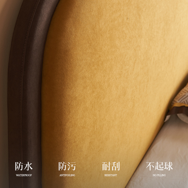 Cama de cuero francesa retrógrada de madera maciza cama queen de 1.8 metros cama americana cama principal con tela de borde suave cama de boda