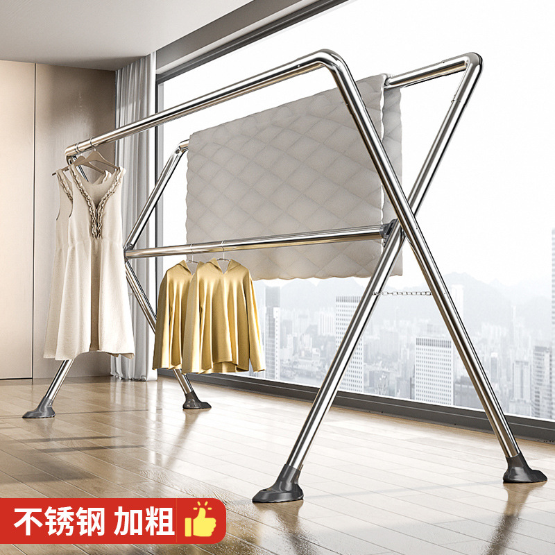 Stainless Steel Drying Rack Floor-type Household Indoor Household Balcony Clothes Drying Rod Drying Quilt Artifact Outdoor Drying Rack