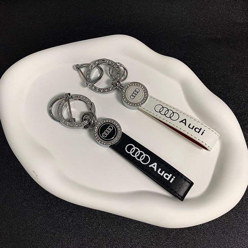 汽车钥匙扣奥迪钥匙皮带挂件车标logo小羊皮高档镶钻环钥匙链批发|undefined