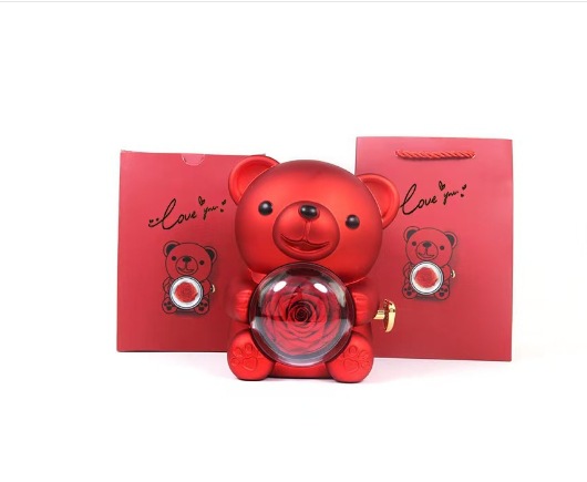 Caja de Regalo de Rosas, Caja de Terciopelo con Lazo Blanco, Collar Acrílico, Embalaje de Joyería para el Día de San Valentín Chino, Caja de Joyería