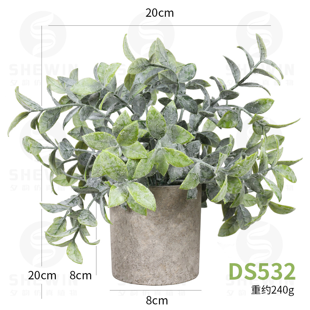 Inventario transfronterizo de venta caliente floquete plantación verde imitación de té largo maceta mesa cilíndrica pulpa bonsai imitación plantación verde