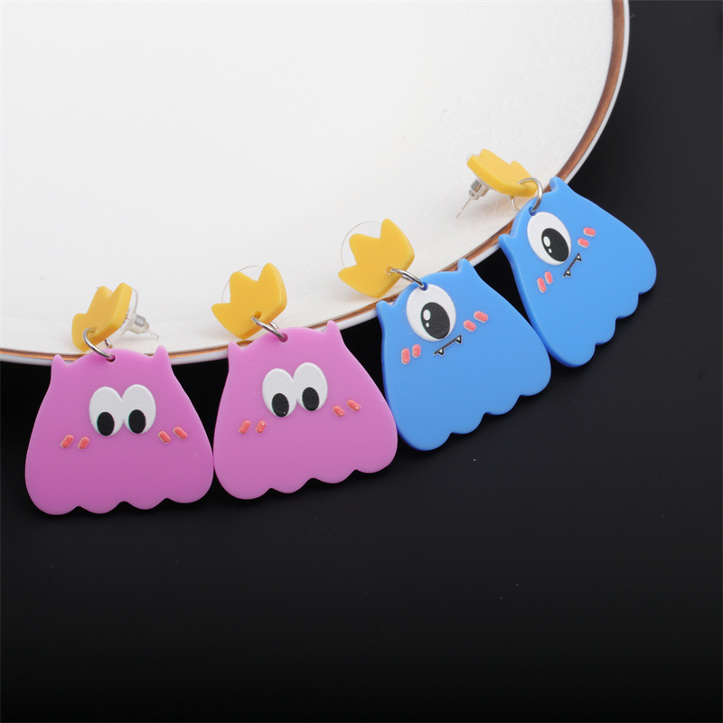 Pendientes de arco de acrílico pendientes de verano de acrílico pendientes europeos y americanos simples azules de la corona del color del contraste