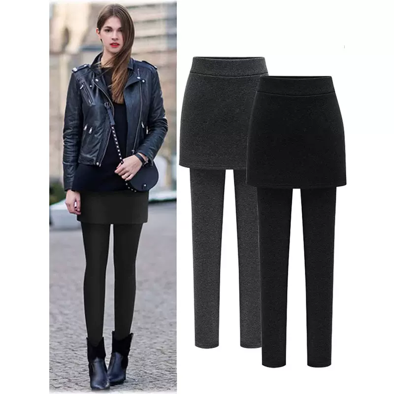 韩版假两件打底裤女士包臀裙裤秋冬款带裙长裤子瑜伽休闲运动裤子