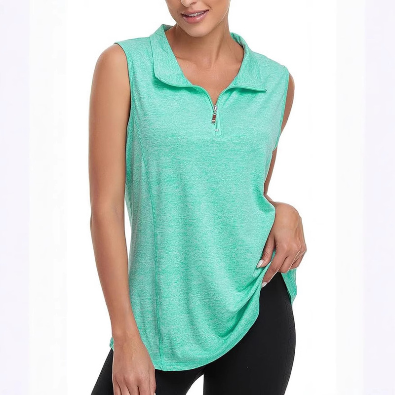 Amazon Customized European and American Style Zipper Golf Exercise Vest Sleeveless Quick-Drying Sports Polo Shirt
