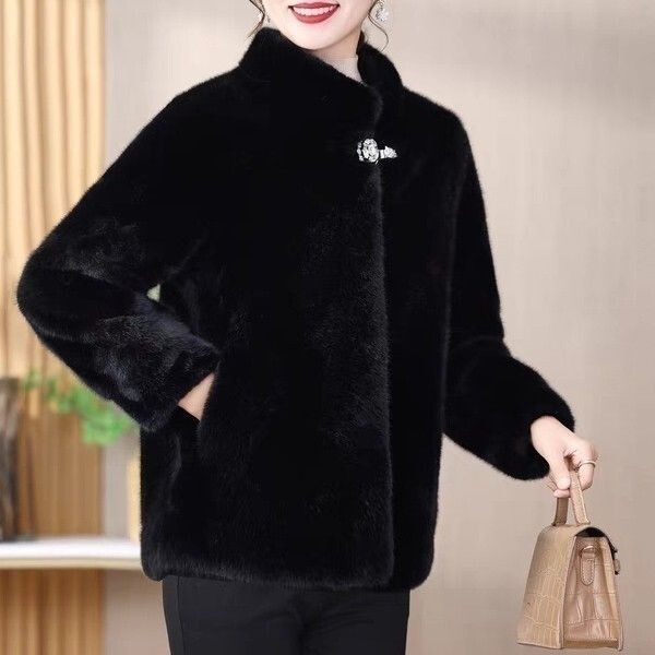 冬季新款仿水貂毛皮草外套女年轻时尚短款小个子毛毛大衣加棉加厚|undefined