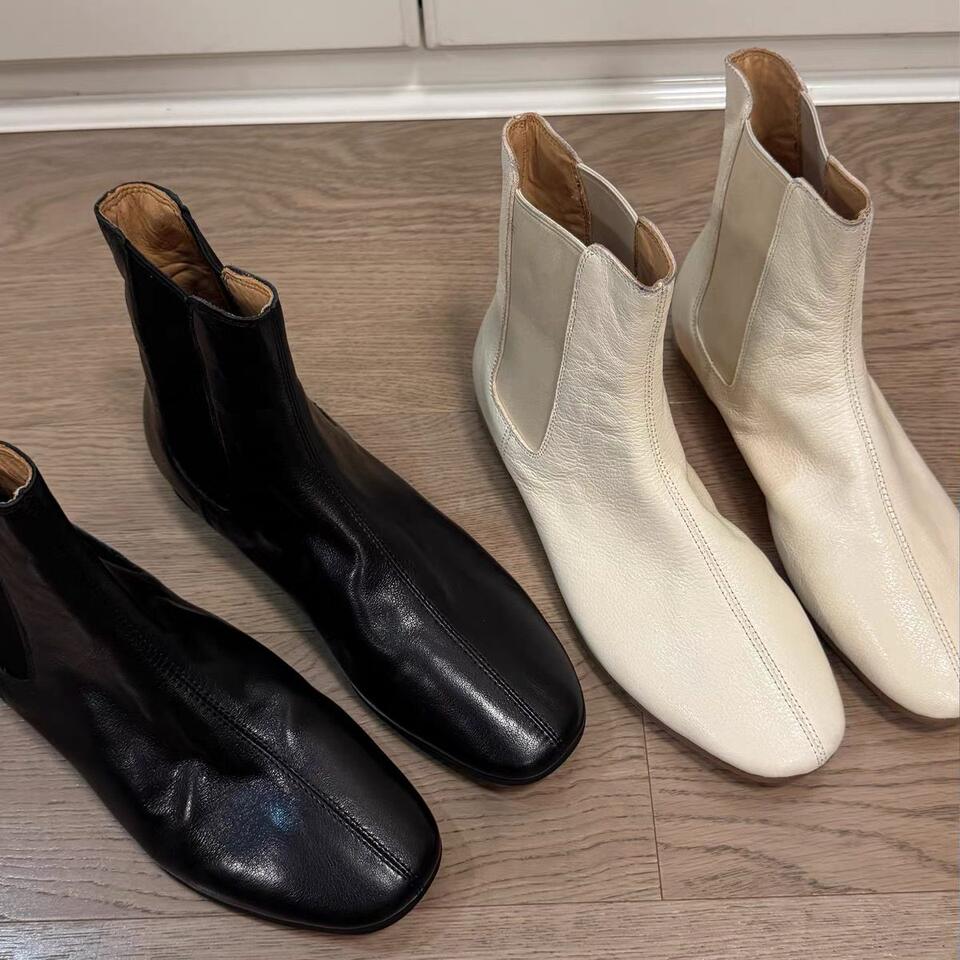 Bốt Chelsea cổ ngắn nữ mũi tròn phong cách Anh, đế bằng chống trượt, gót 3–5 cm — Màu trắng, màu đen chi tiết 13