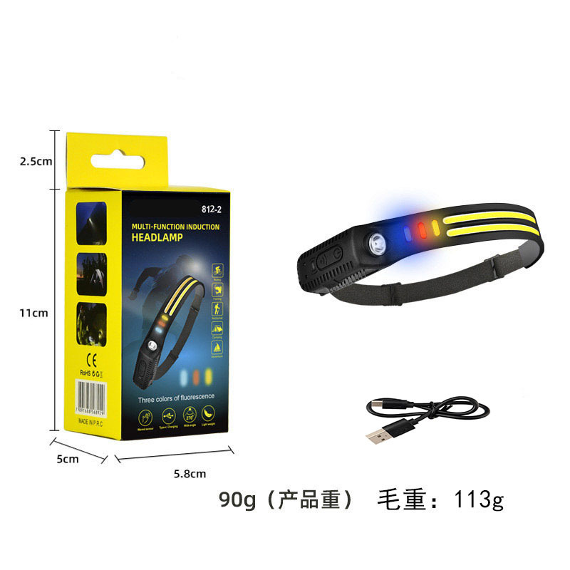 Transfronterizos nuevos faro de inducción al aire libre conducir luz USB recargable luz de carrera nocturna LED luz de cabeza calva fuerte pesca nocturna