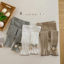 女童打底裤春秋薄款打底袜不连脚外穿白色小花蝴蝶结儿童宝宝裤袜