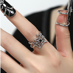 小眾高級感金屬黑色蛛網中性開口戒指女甜酷辣妹個性復古閨蜜指環