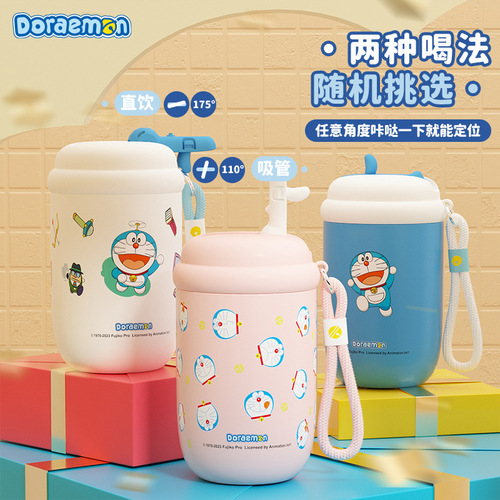 Doraemon  New Cartoon Thermos Cup High-Looking Coffee Cup Student Portable Water Cup with Straw