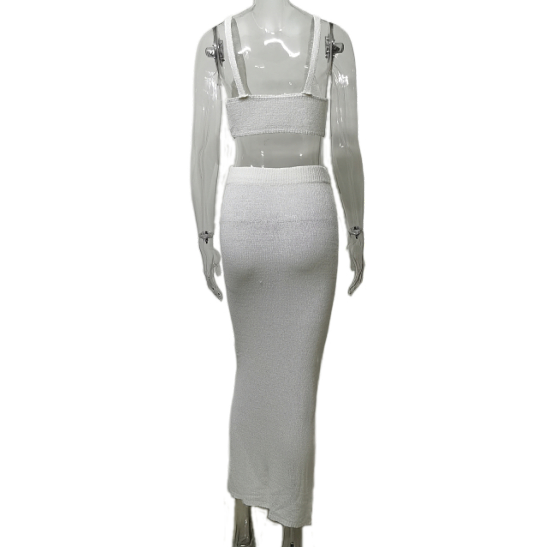 Summer Sexy Vacation Knitted Spaghetti Straps Corset Solid Color Sheath Long Skirt Two Piece Women Clothing 7 Summer Sexy Vacation Knitted Spaghetti Straps Corset Solid Color Sheath Long Skirt Two Piece Women Clothing