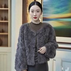2025新款高端女装进口小洋洋毛圆领皮草名媛高级感百搭短款外套女
