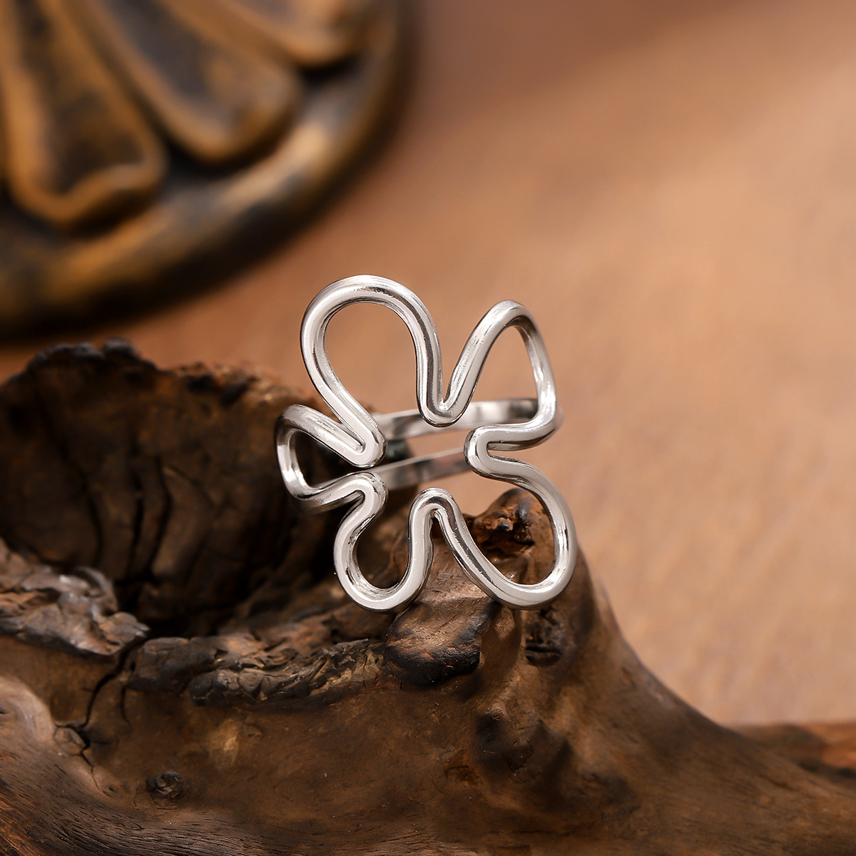 Stainless Steel Butterfly Ring Elegant Irregular Jewellery For Women_voghion.com