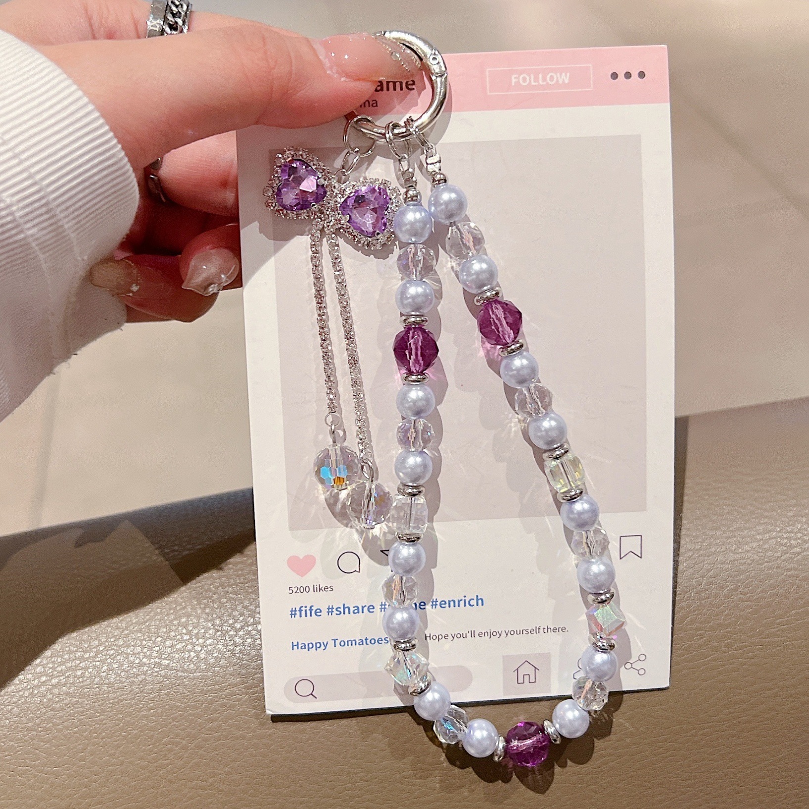 Lujo ligero Diamante Flash Mariposa Colgante Caja del teléfono móvil Cordón Perla de cristal Bolsa con cuentas Cadena borla Cadena de mano fresca