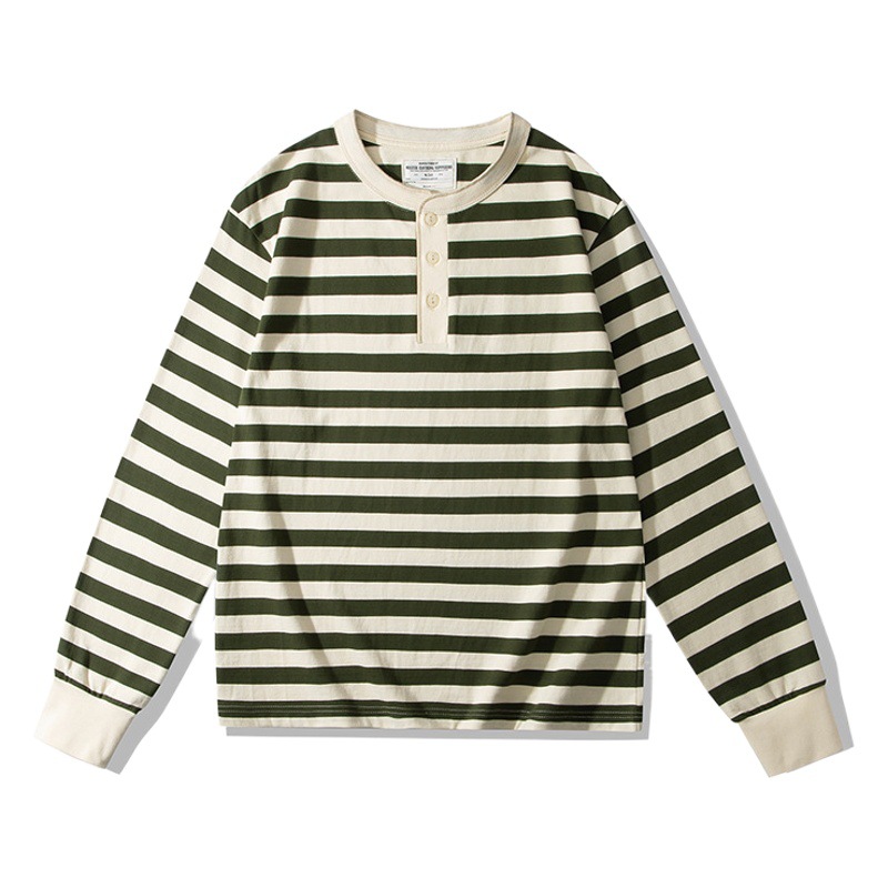 OKONKWO 230G pesado manga larga a rayas Henry cuello camiseta cubierta Sea Spirit camisa Henry camisa TEE