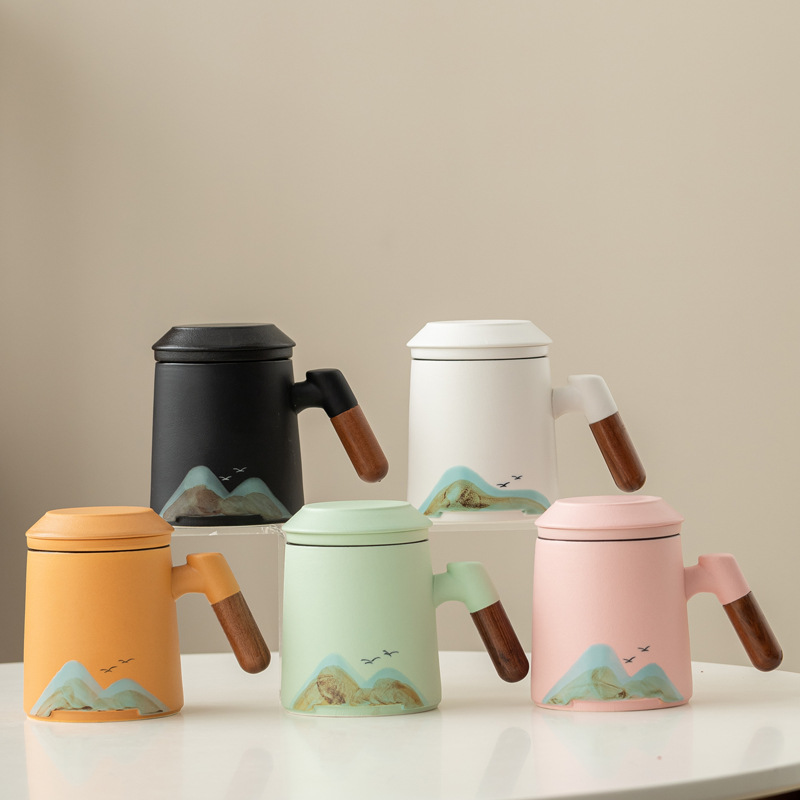 Taza de cerámica de tres piezas juego de regalos de negocios aniversario de la compañía PR regalos de mano logotipo tallado