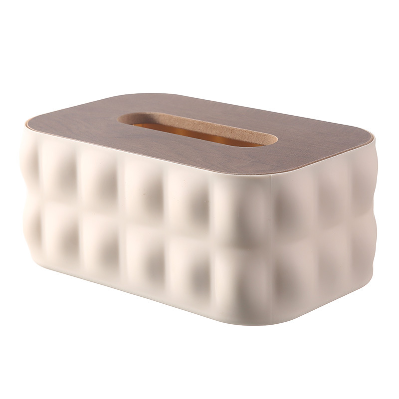 Caja de toallas de aire crema simple caja de almacenamiento de escritorio con cubierta de madera caja de extracción de papel creativa caja de extracción de papel de lujo ligera sala de estar doméstica
