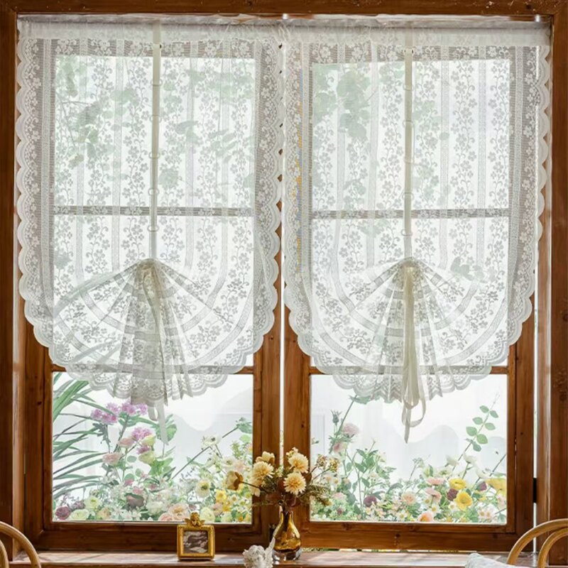 Pastoral Window Screen Half Curtain American Door Curtain Coffee Curtain Pull-Up Curtain Balloon Curtain Embroidered Lace Curtain Cross-Border Manufacturer Wholesale