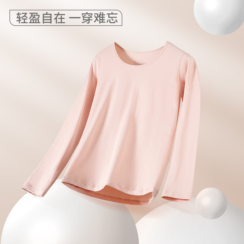 Venta al por mayor de algodón puro térmico superior ropa de Otoño de las mujeres de manga larga cuello redondo delgada camisa de fondo cómodo ropa interior sin costuras de manga larga