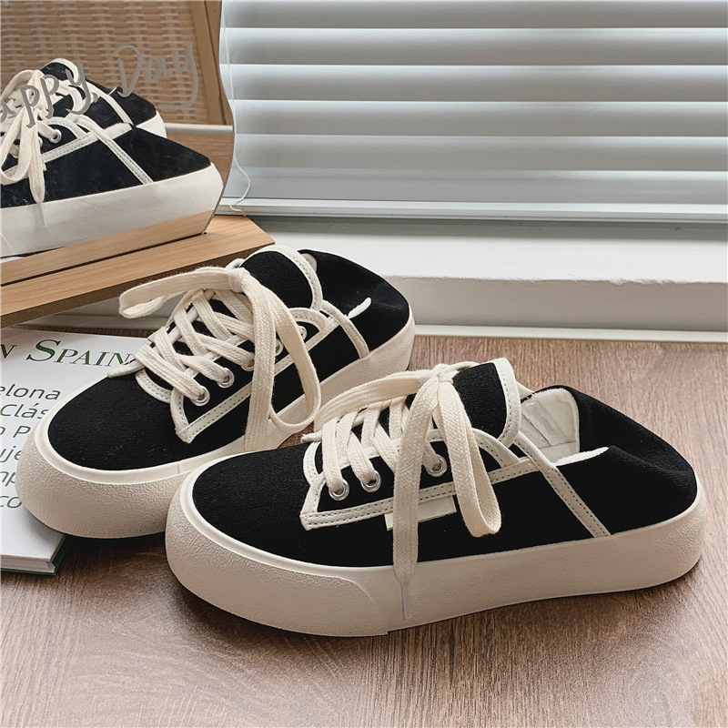 2022秋冬新款加绒帆布鞋女平底纯色保暖棉鞋韩版运动休闲板鞋代发