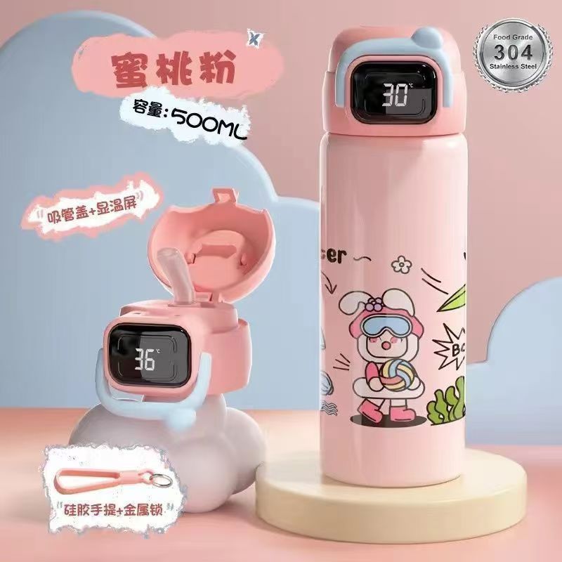 Taza de calentamiento para niños rojo de alta cara caricatura encantadora para bebés de bebés de dos bebidas taza de paja de acero inoxidable 316