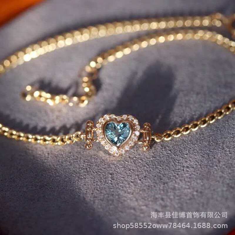 Cross-Border Aliexpress S925 Sterling Silver Bracelet Aquamarine Heart-Shaped Accessible Luxury High-End Hand Jewelry Accessories Wholesale Jewelry Cross-Border Aliexpress S925 Sterling Silver Bracelet Aquamarine Heart-Shaped Accessible Luxury High-End Hand Jewelry Accessories Wholesale Jewelry