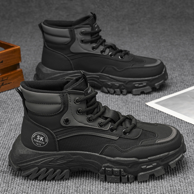 Zapatos de invierno al aire libre de montaña antideslizante desgaste de trabajo deportivo de trabajo con suela gruesa aumentada botas Martin negras