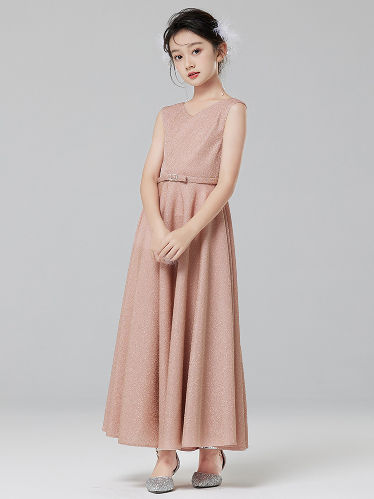 Vestido de niñas Otoño e Invierno de gama alta vestido de princesa para niños Rosa flor niña boda niña host piano disfraz