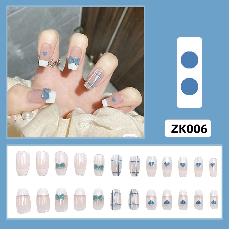 Armor con diamantes, celebridades de Internet, uñas postizas blancas populares, parches de uñas al por mayor, ballet largo desmontable terminado