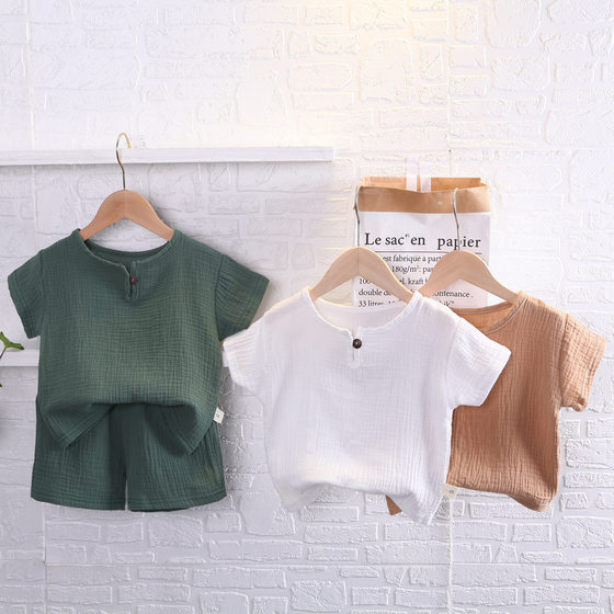Children's short sleeve suit boys summer cotton and linen breathable short sleeve suit cross-border Southeast Asian children's clothing wholesale