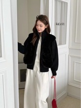 2025秋冬新款加厚拼接仿水貂毛针织开衫拉链宽松休闲毛衣外套女潮