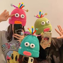 可爱搞怪针织毛线帽女秋冬季显脸小2025新款卡通保暖学生情侣帽子