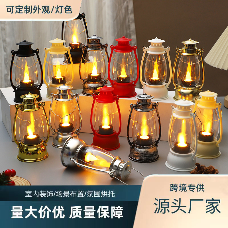 Led Retro Pony Lantern Christmas Small Oil Lamp Digital Candle Lamp Satchel Night Light Plastic Wind Lantern Ornament